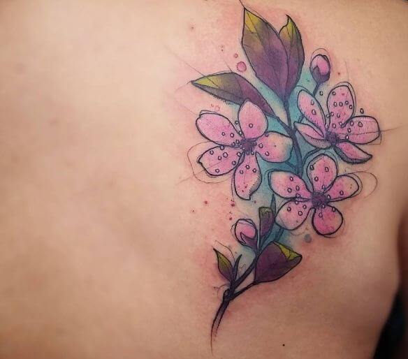 Watercolor Plum Blossoms Flower Tattoos