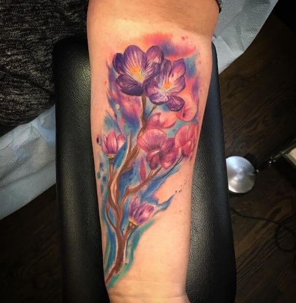 Watercolor Style Flower Tattoos