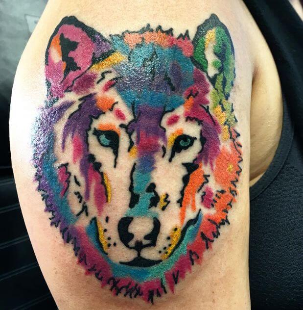 Watercolor Wolf Tattoo