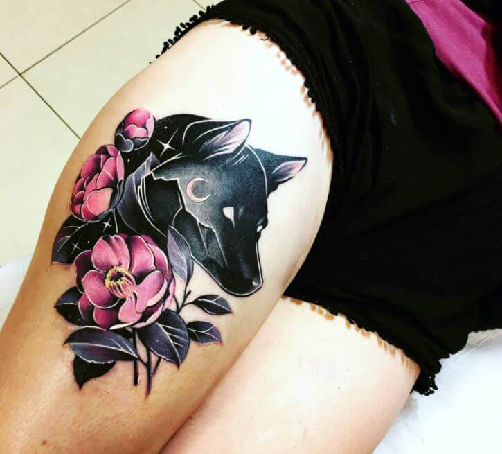 Wolf Thigh Tattoo (1)