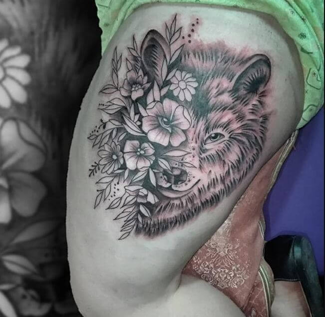Wolf Thigh Tattoo