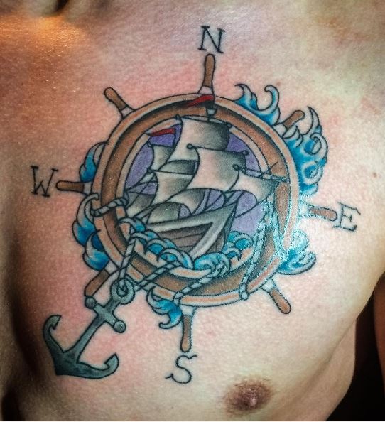 50+ Simple Nautical Tattoos for Guys (2023) - Star Compass Small Designs
