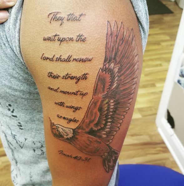 Awesome Bible Tattoo Design On Bicep