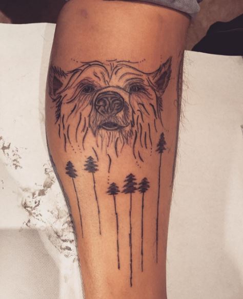Bear And Forest Tattoos Design On Legs