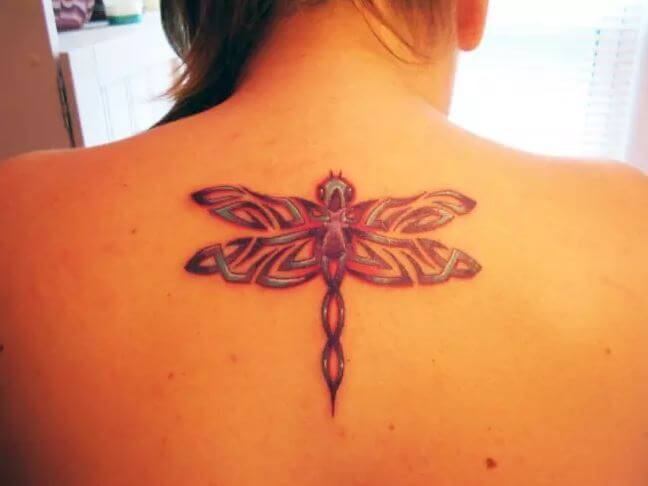 Beautiful Dragonfly Tattoos Design On Upper Back Side