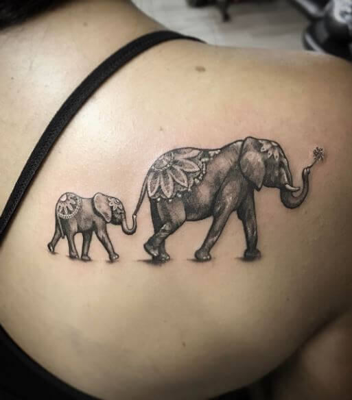 Best 3D Elephant Tattoos Design Girls On Upper Right Shoulder