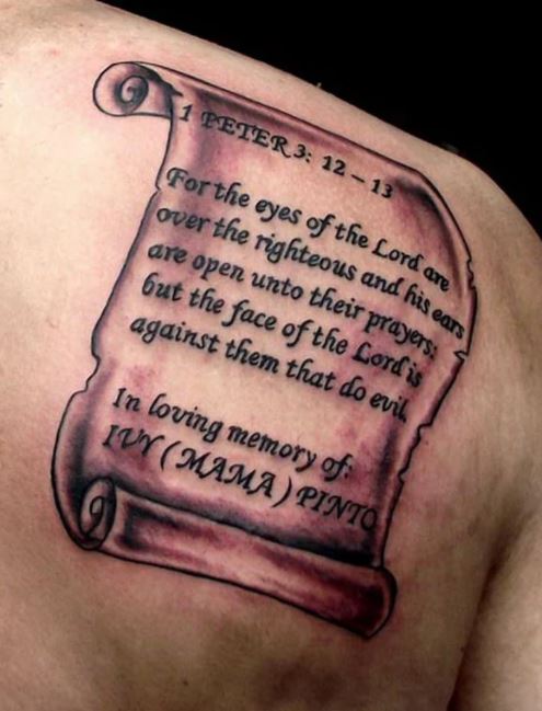 Bible Verse Tattoo Design On Upper Back Shoulder
