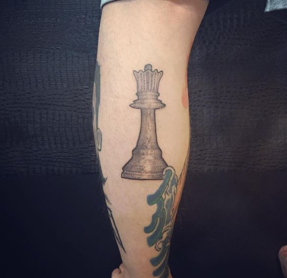 Brown Color Chess Tattoos Design On Calf