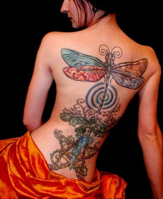 Colorful Dragonfly Tattoo For Girl