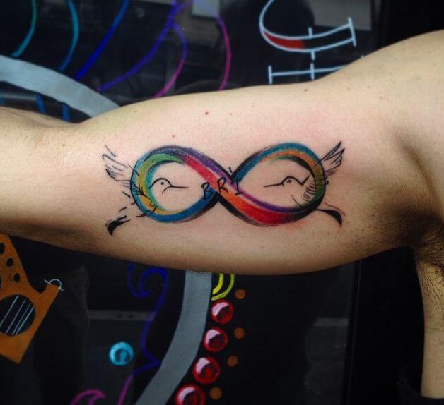 Colorful Infinity Tattoo Designs On Biceps