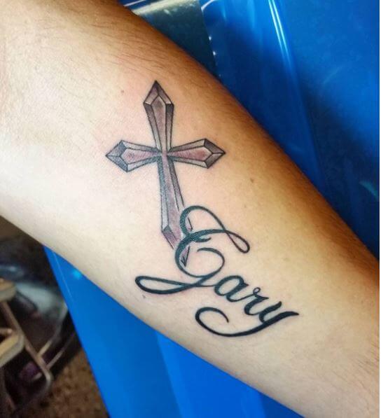 Cross And Name Tattoo Design On Hands