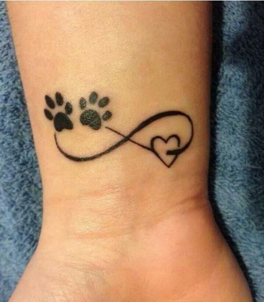 Cute Pawprints On Heart Infinity Tattoo Idea