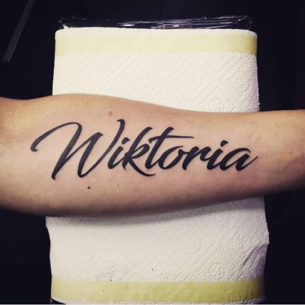 Cute And Lovely Wiktoria Name Tattoo On Hand