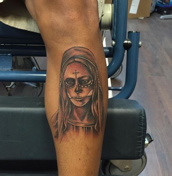 Day Of The Dead Tattoo On Leg 1