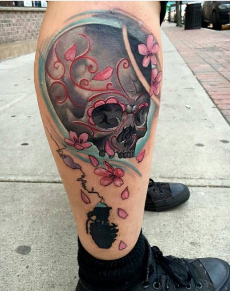 Day Of The Dead Tattoo On Leg