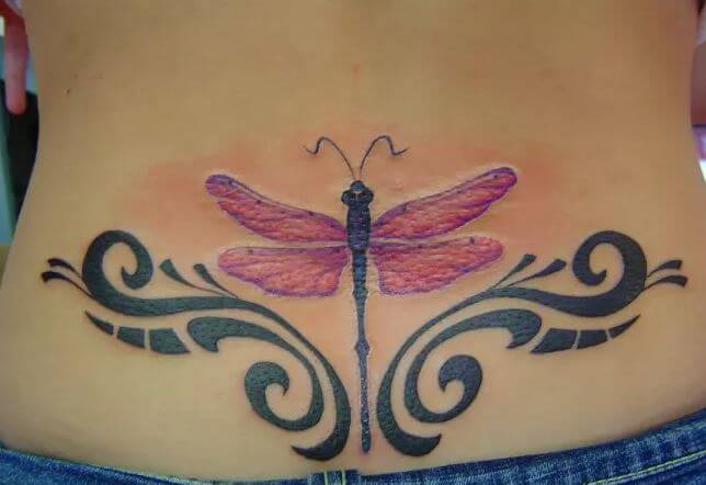 Dragonfly Tattoos Design On Lower Back Side For Girls