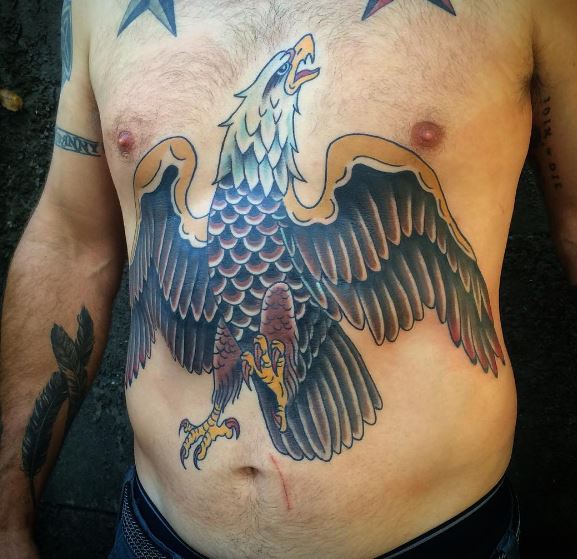 Eagle Tatto On Stomach And Chest
