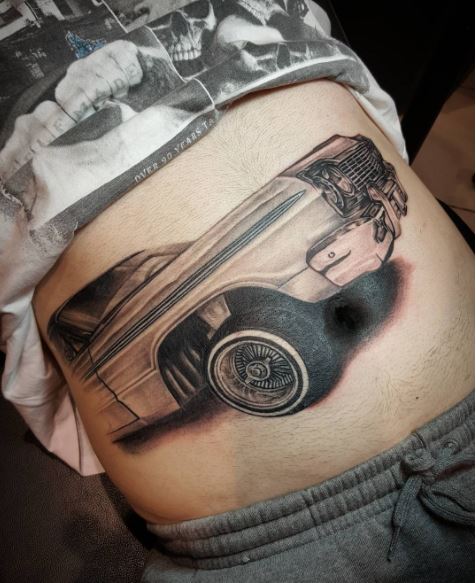 Gangster Car Tattoos Design On Stomach