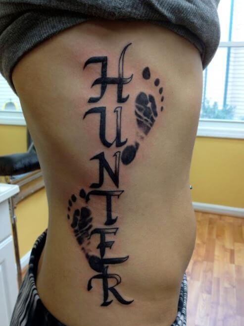 Hunter Name Tattoo On Ribs