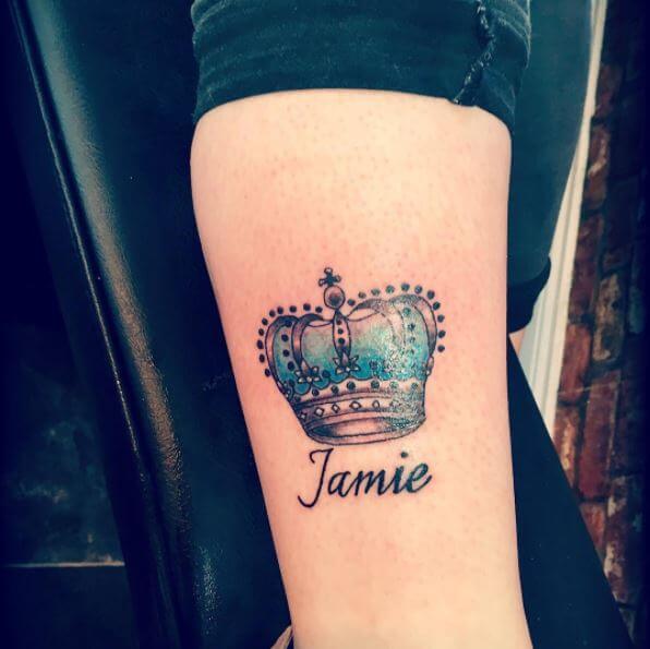 Jamie Queen Name And Crown Tattoo Design