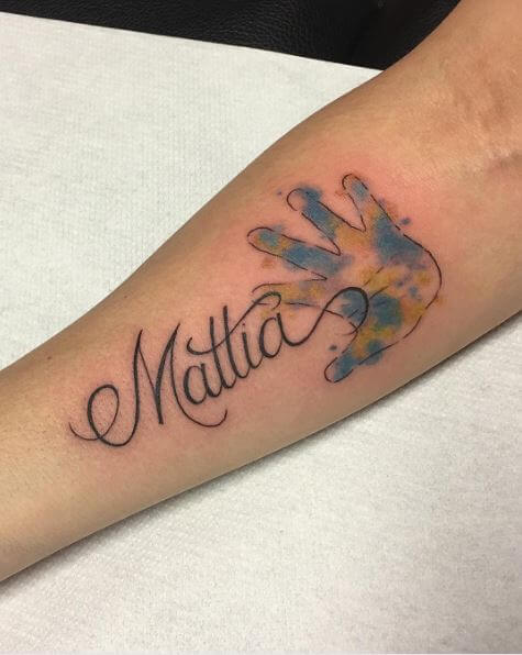 Mattia Name With Colored Hand Tattoo Design