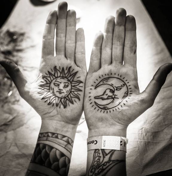 Moon Tattoo On Hands