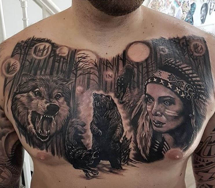 Native American Tattoo On Chest