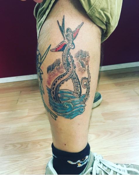 Octopus Nautical Tattoos Design On Leg