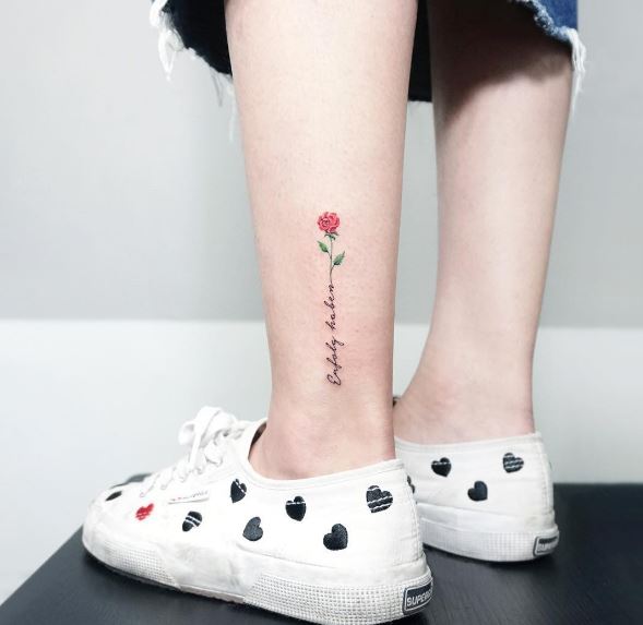 Red Rose Ankle Tattoos Design For Men