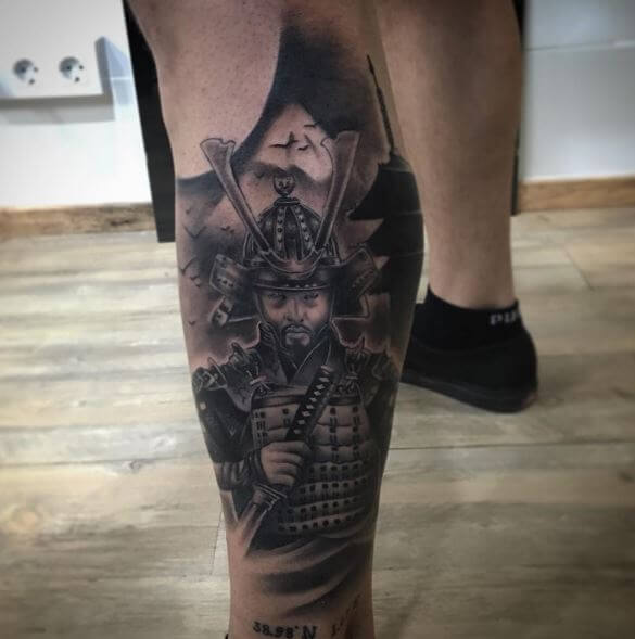 Samurai Tattoo On Leg 1