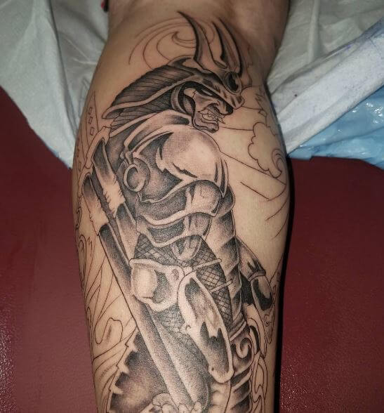 Samurai Tattoo On Leg