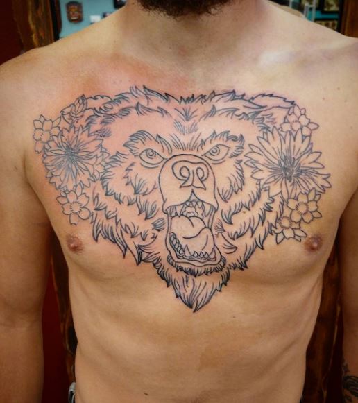Simple Draw Bear Tattoo Design On Chest