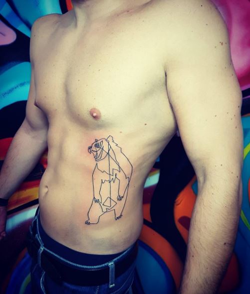 Simple Lined Bear Tattoos Design On Stomach