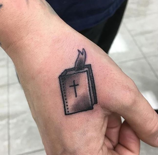Small Bible Book Tattoo Design On Hand