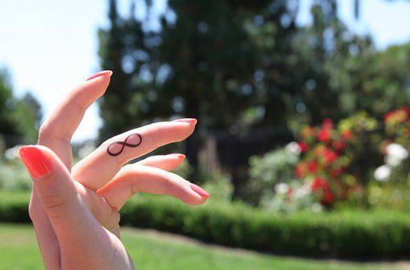 Tiny Infinity Tattoos Designs On Middle Fingers