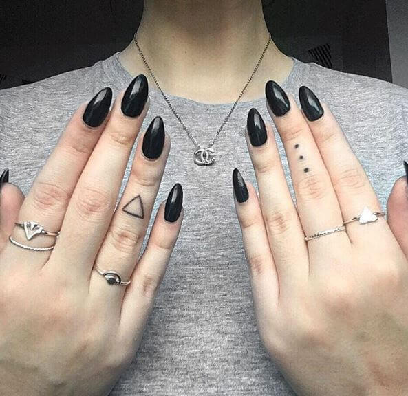 Tiny Triangle Tattoos Design On Fingers