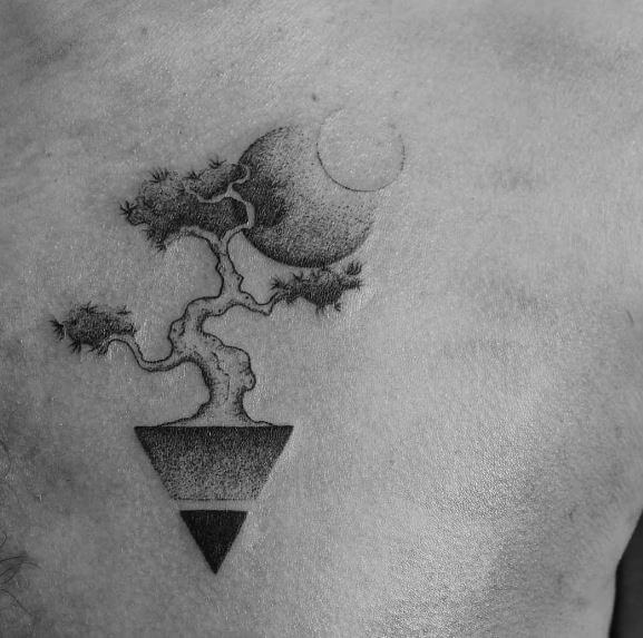 Triangle Plants Tattoos Design On Backside