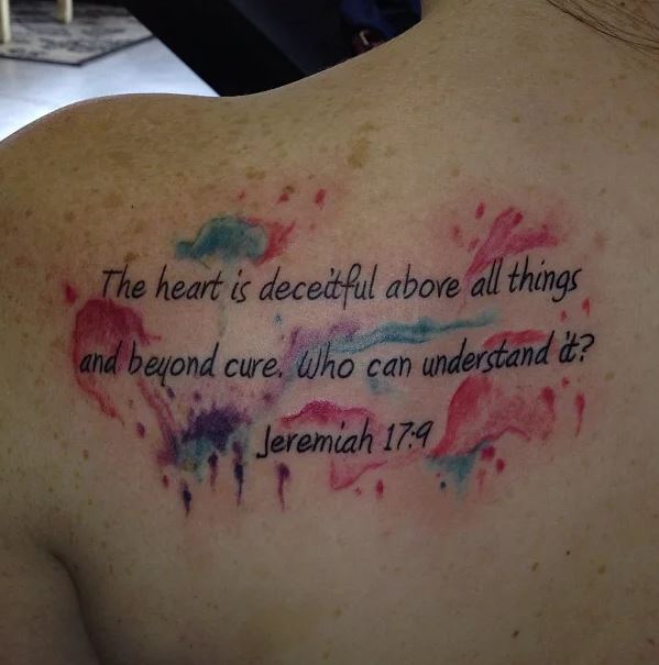 Watercolor Bible Tattoo Design On Back Side