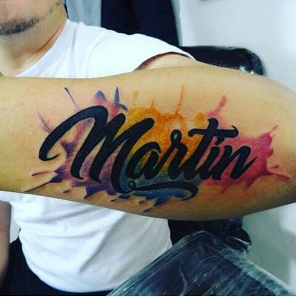 Watercolor Name Tattoo Design On Hand