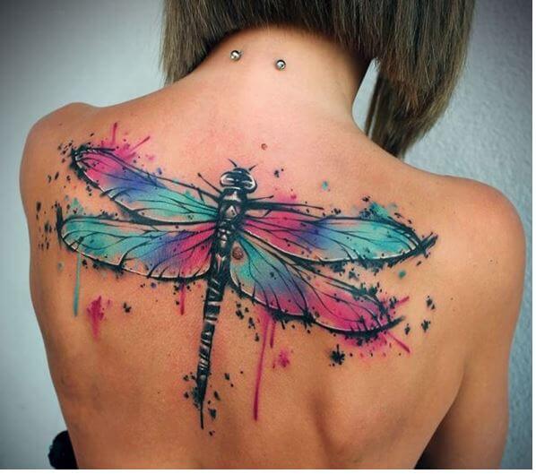 Watercolor Dragonfly Tattoo For Women
