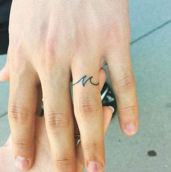 Wave Wedding Ring Fingers Tattoos Design