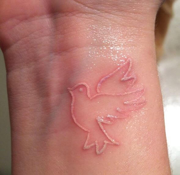White Ink Dove Tattoos Design On Wrist