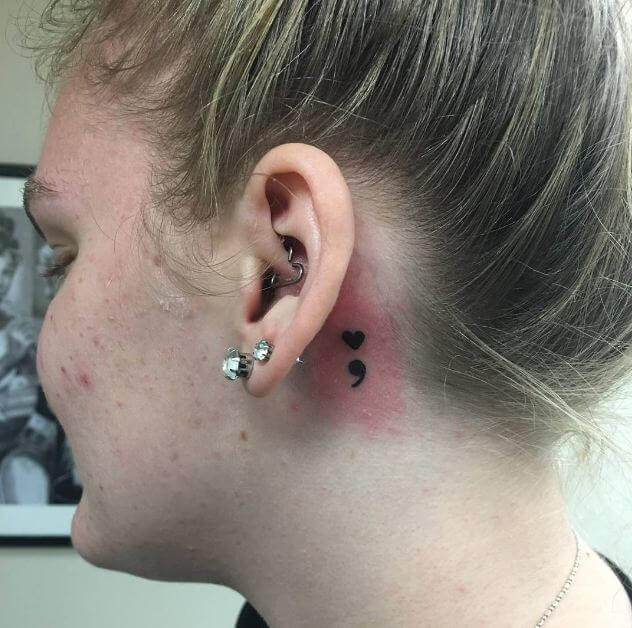 Behind The Ear Semicolon Tattoo