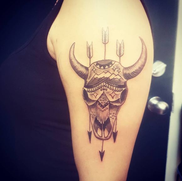Cow Skull With Arrow Tattoos