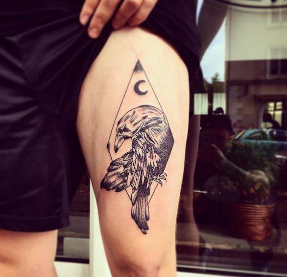 Crow With Moon Tattoos