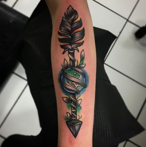 Earth With Arrow Tattoos