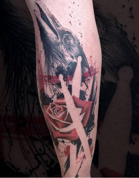 Rose With Crow Tattoos