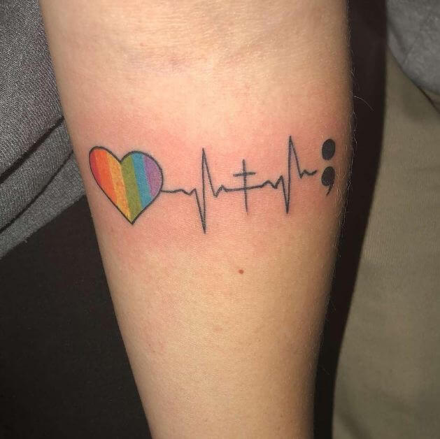 Semicolon Heartbeat Tattoo
