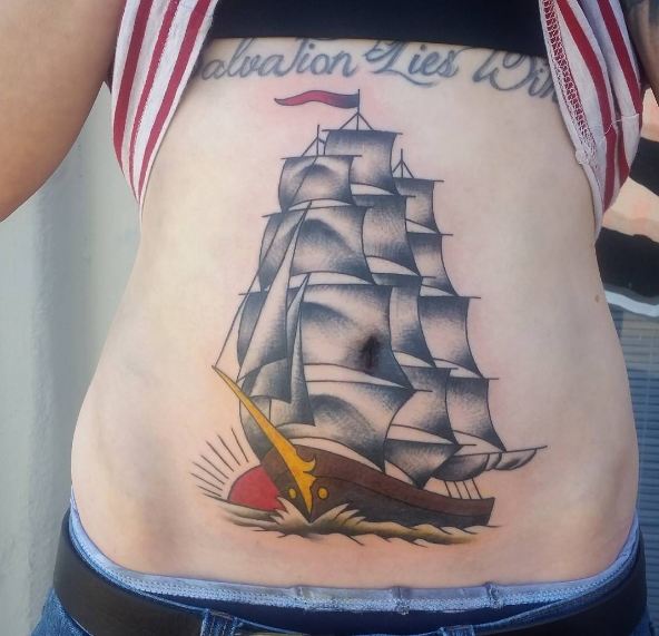 Ship Tattoos On Stomach For Girls