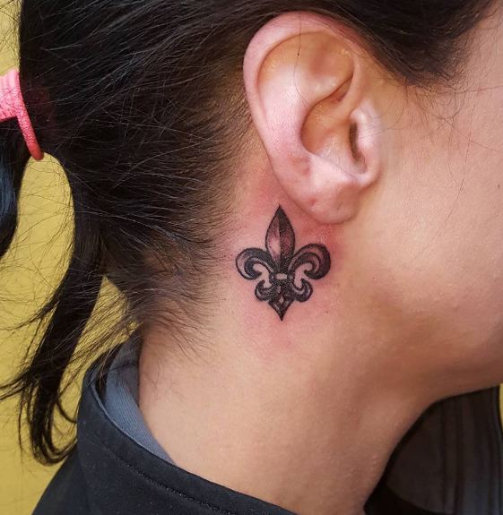 Small Fleurdelis Tattoos On Ear Behind